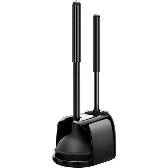 Toilet Brush and Plunger Set Heavy Duty Bathroom Cleaner Hidden Storage Black - Picture 1 of 7